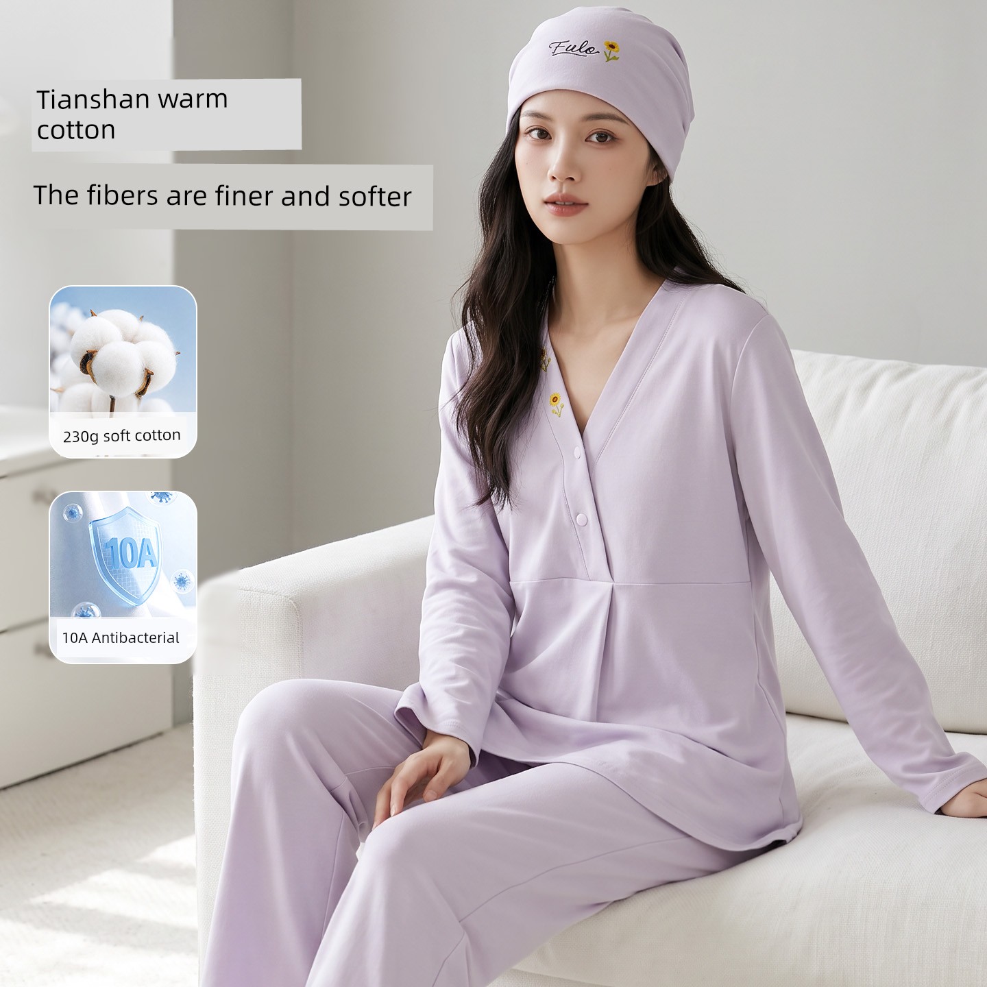 Anna Mommy's Pure Cotton Maternity Pajamas with Hat, Spring and Autumn Style, Nursing Sleepwear, Autumn and Winter Loungewear Set — 3