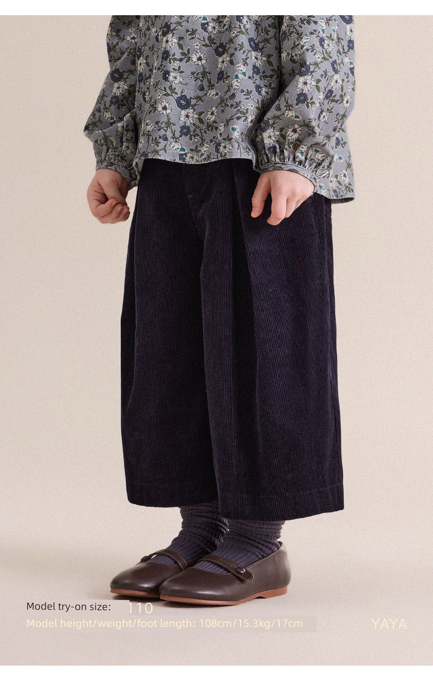 Yunerma Girls' Autumn Versatile Corduroy 8/10 Length Wide-Leg Pants, Baby Pure Cotton Casual Pants, Children's Spring and Autumn Pants — 19