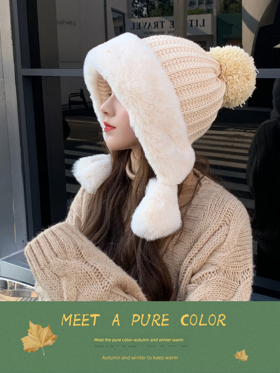 female Autumn and winter ins round face fit keep warm Cold proof Hat
