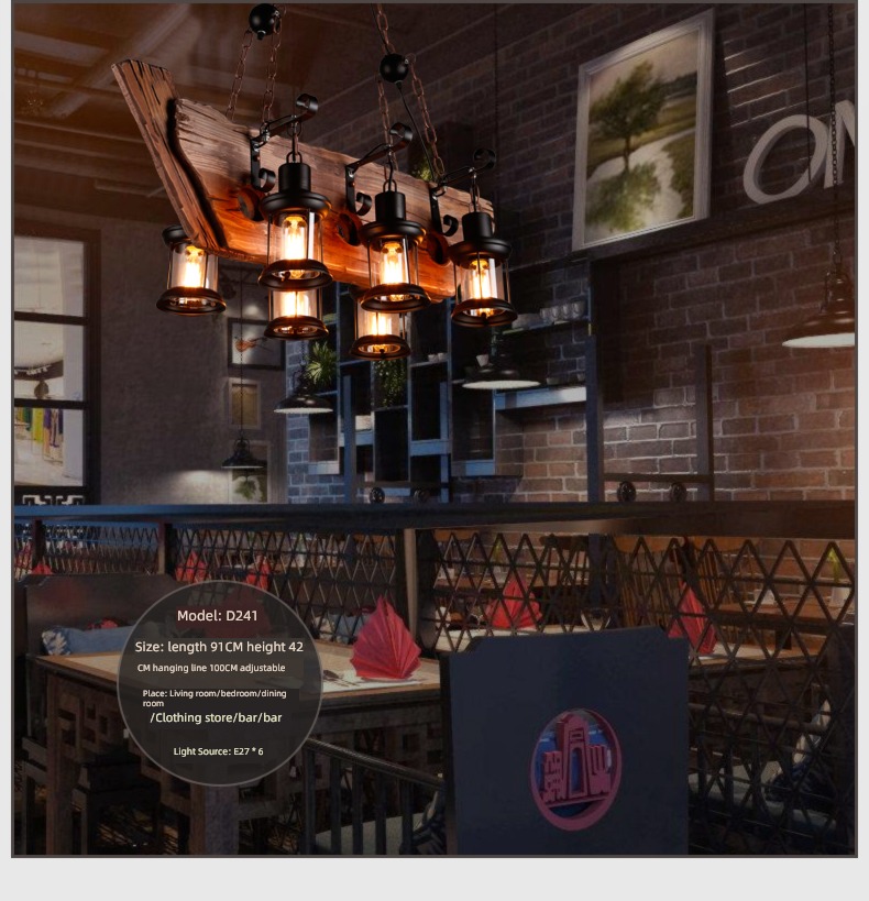 Industrial wind bar Clear it Coffee teahouse Boat wood a chandelier