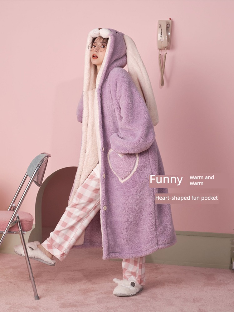 Autumn and winter Coral velvet rabbit female man lovers pajamas