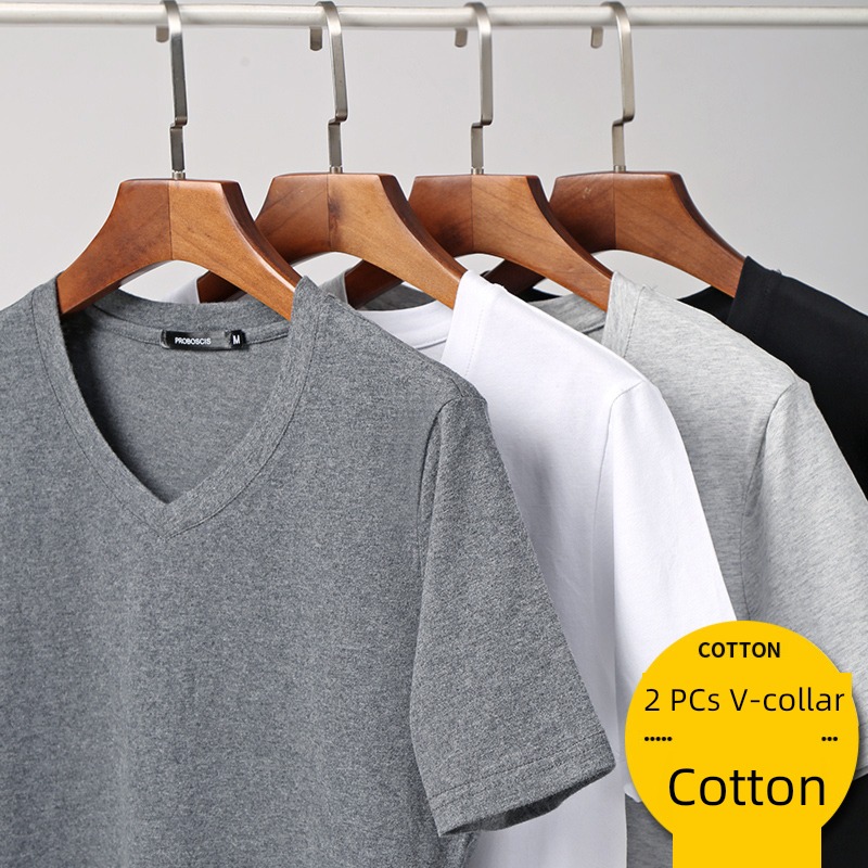 tide 2 piece style Put on your clothes black v Collar short sleeve T-shirt