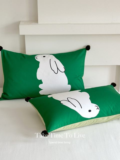 Spend time to live pure cotton double layer yarn baby cotton bed sheet four-piece set cartoon pillowcase bedding