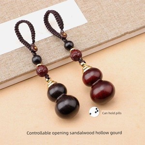 Sandalwood Hollow Gourd Keychain Pendant for the Elderly, Portable and Can Hold Heart Medication Bottles