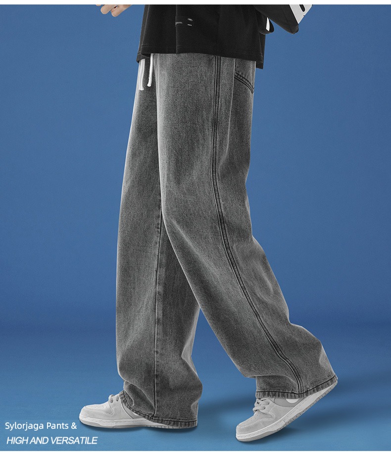 Autumn and winter Plush thickening Straight cylinder leisure time Broad leg Jeans