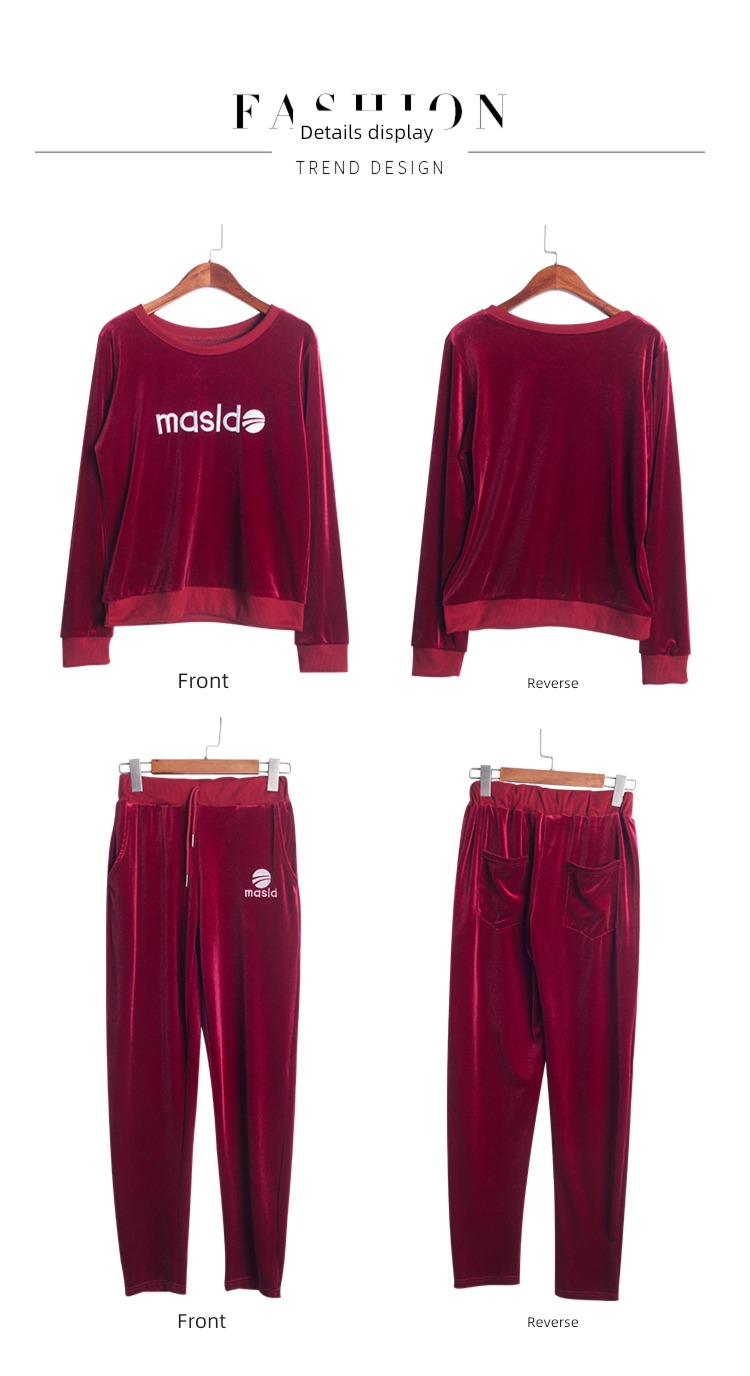 spring Embroidery velvet run leisure time Sports suit