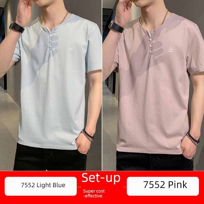 man Korean version V-neck Undershirt personality Short sleeve T-shirt