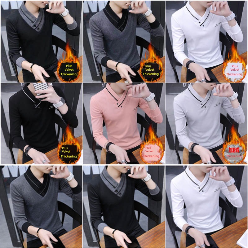spring and autumn V-neck Inner lap Long sleeve man leisure time Undershirt