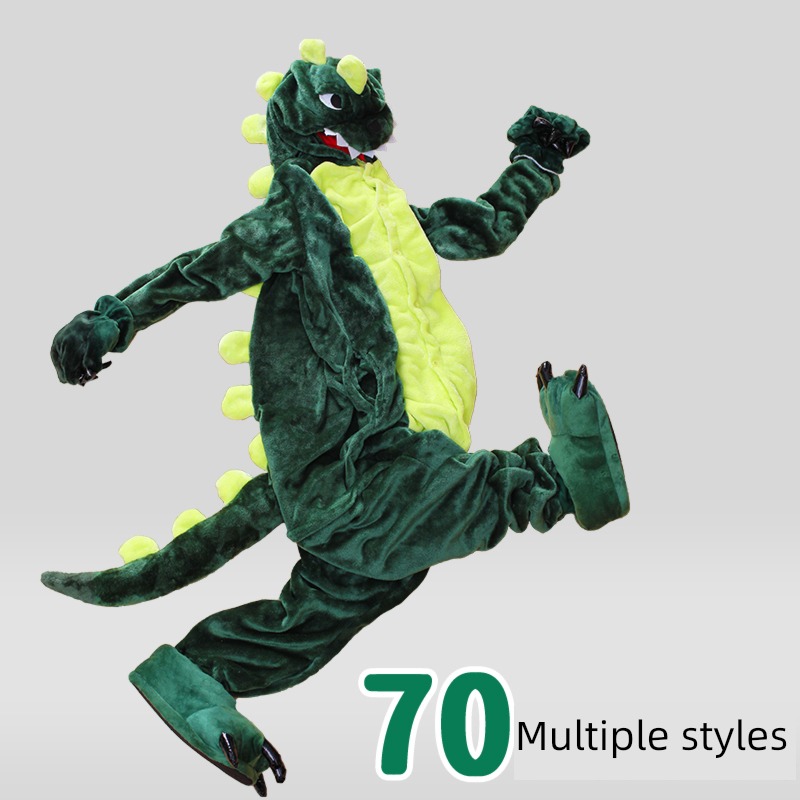 Little dinosaur female animal Conjoined Funny Coral velvet pajamas
