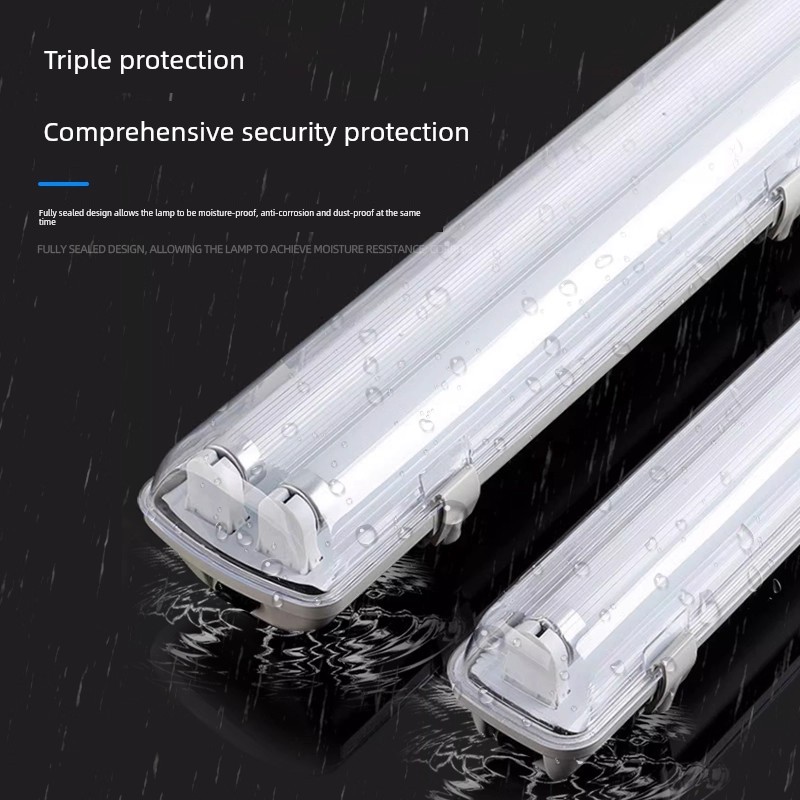 Led Three-Proof Lamp T8T5 Waterproof, Dustproof, Moisture-Proof, Explosion-Proof Single/Double Tube Full Set Long Strip Bracket with Cover Fluorescent Lamp Bracket