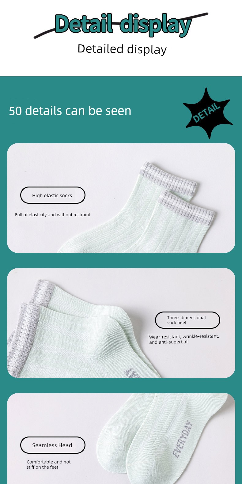 Summer Boneless Youth Student White Sports Socks — 12