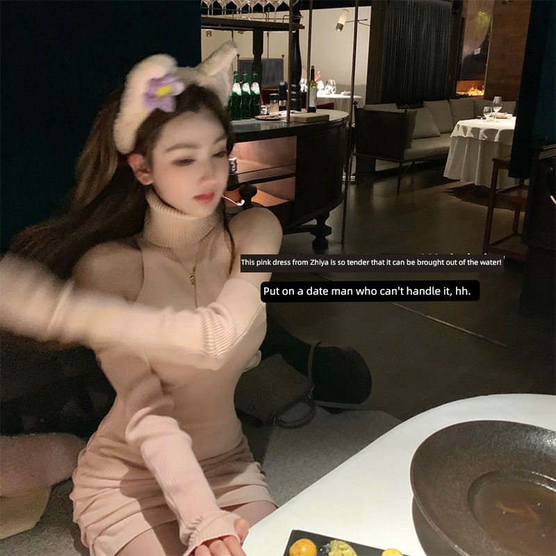 DoggyQin Zia  Self-cultivation Pleating Shoulder digging Dress