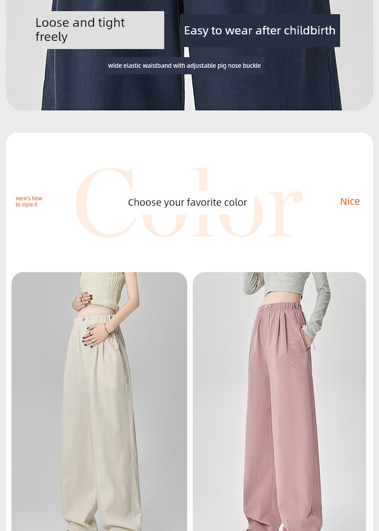 Maternity Pants for Autumn That Don'T Squeeze the Belly, Wide-Leg Pants for Summer, Thin Straight-Leg Pants for Pregnant Women, Petite Long Pants for Autumn — 3