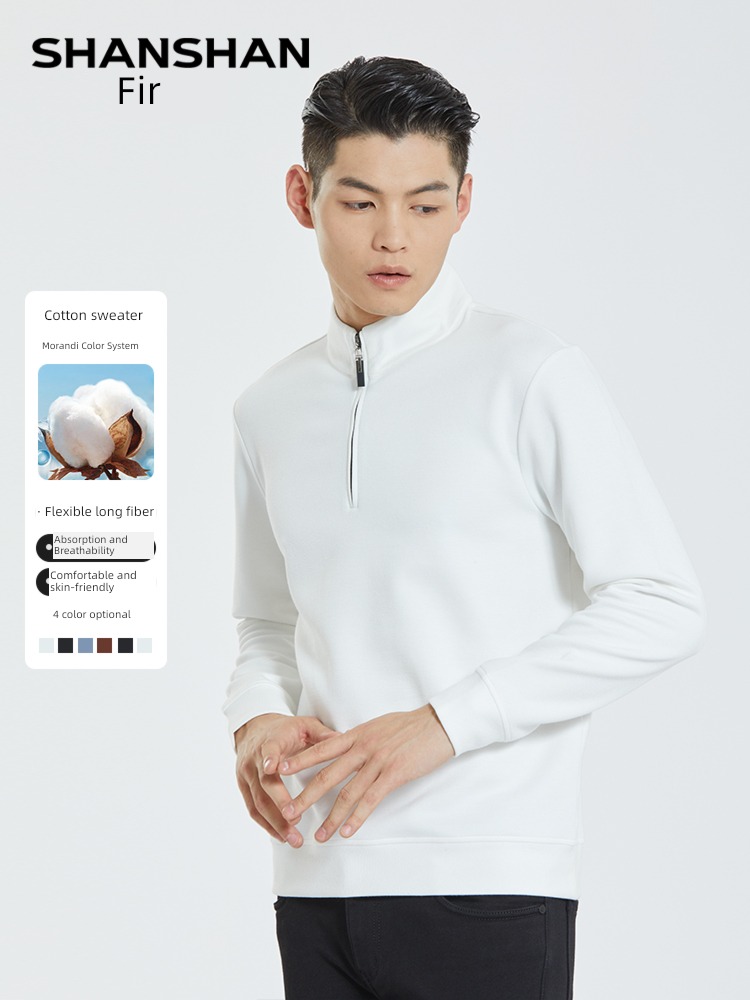 Chinese fir Cotton soft T-shirt leisure time Half high collar spring and autumn Sweater