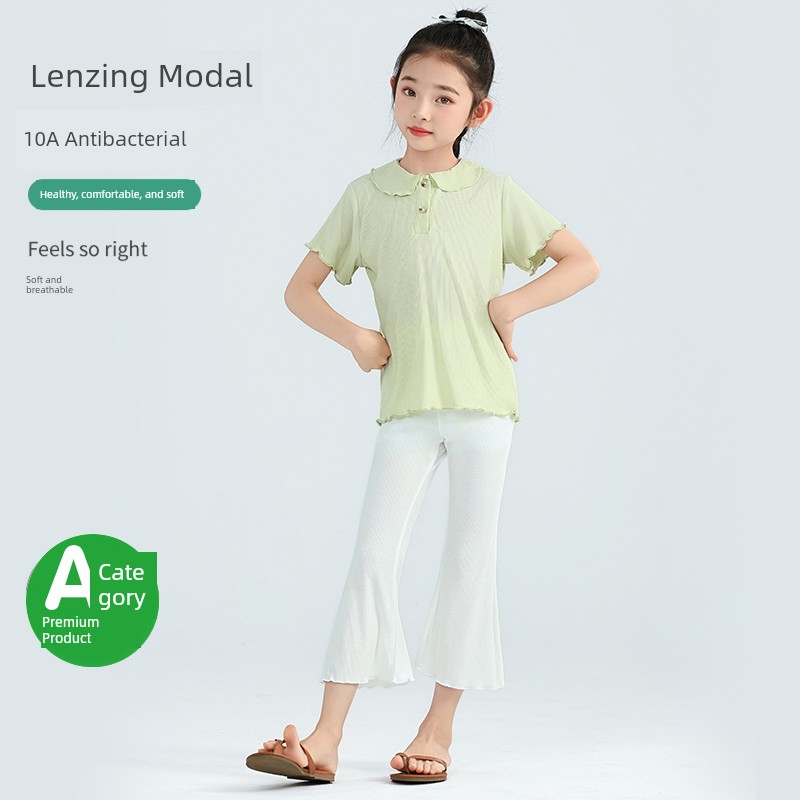 Category a Girls' Flared Pants, Summer Thin Leggings, Black Children's Cropped Pants, Modal Baby Flared Pants, White — 2