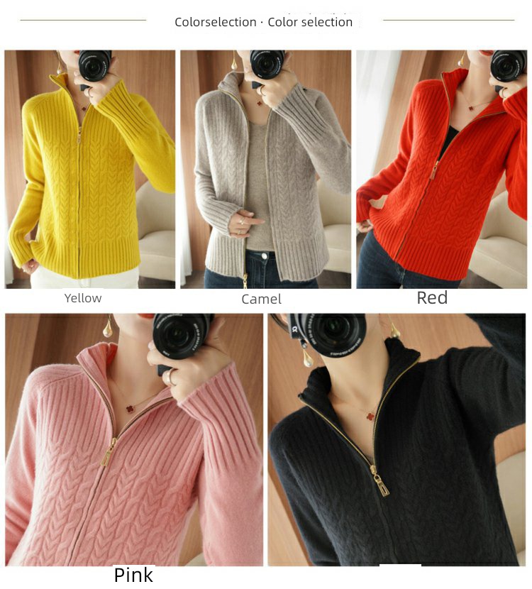 easy Women's wear zipper sweater loose coat knitting Cardigan