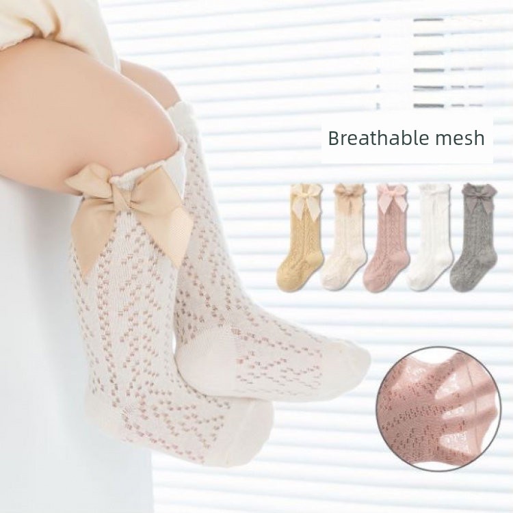 Baby Socks for Girls, Summer Mesh Breathable Bowknot Cute Anti-Mosquito Socks, Over-The-Knee Loose Fit That Doesn'T Squeeze the Legs — 1