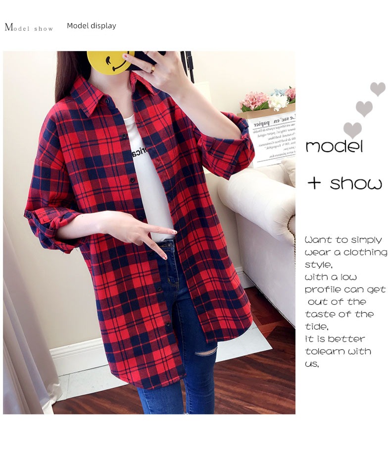Wear out lattice Long sleeve easy Retro Hong Kong flavor shirt