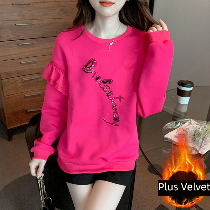 Sweater Ruffles Splicing ins unique Plush Gauze