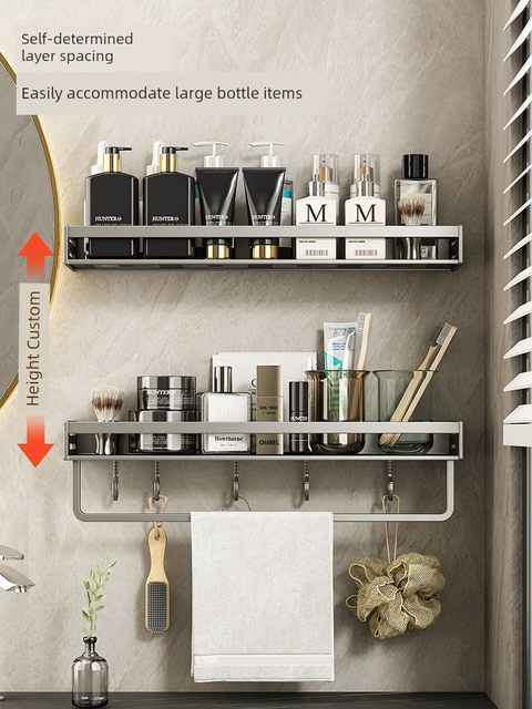 Bathroom storage rack bathroom pore-free towel rack integrated toilet double-layer bathroom wall storage rack wall hanging