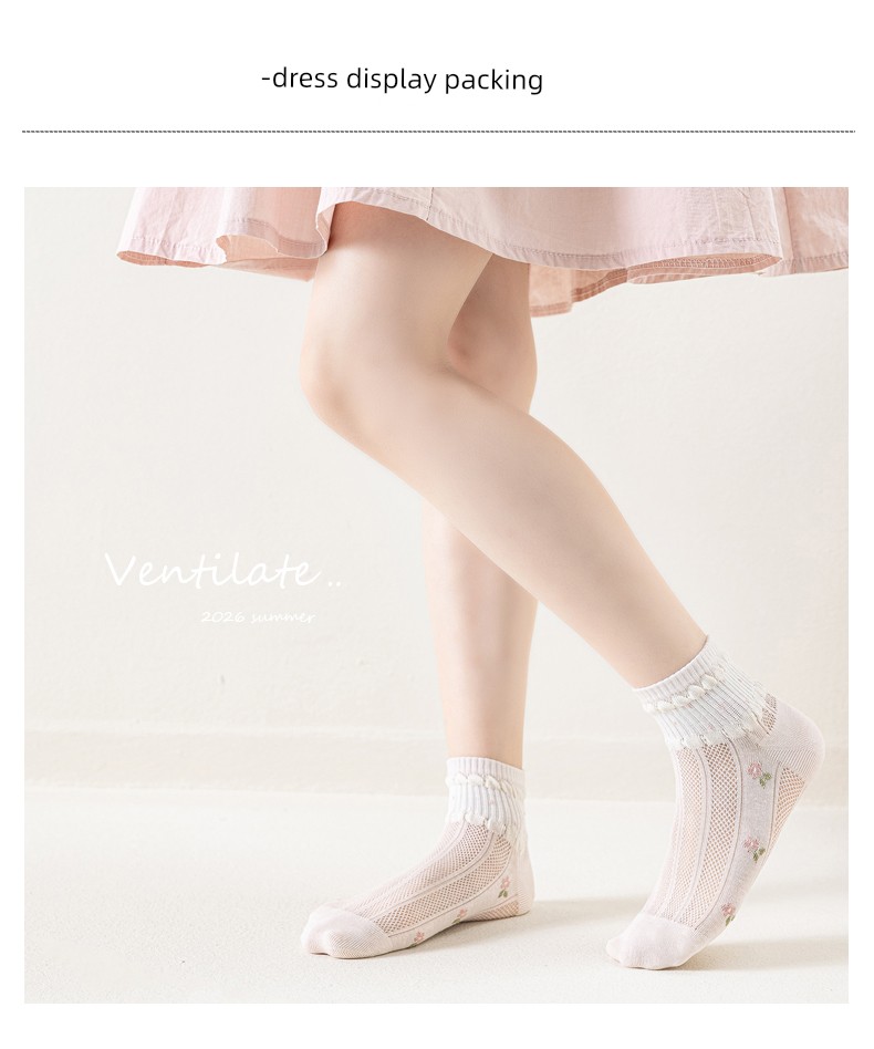 Girls' Socks, Summer Thin Mesh Breathable Pure Cotton Socks, Medium and Large Children's Socks, Spring and Summer Children's Seamless Short Socks — 14