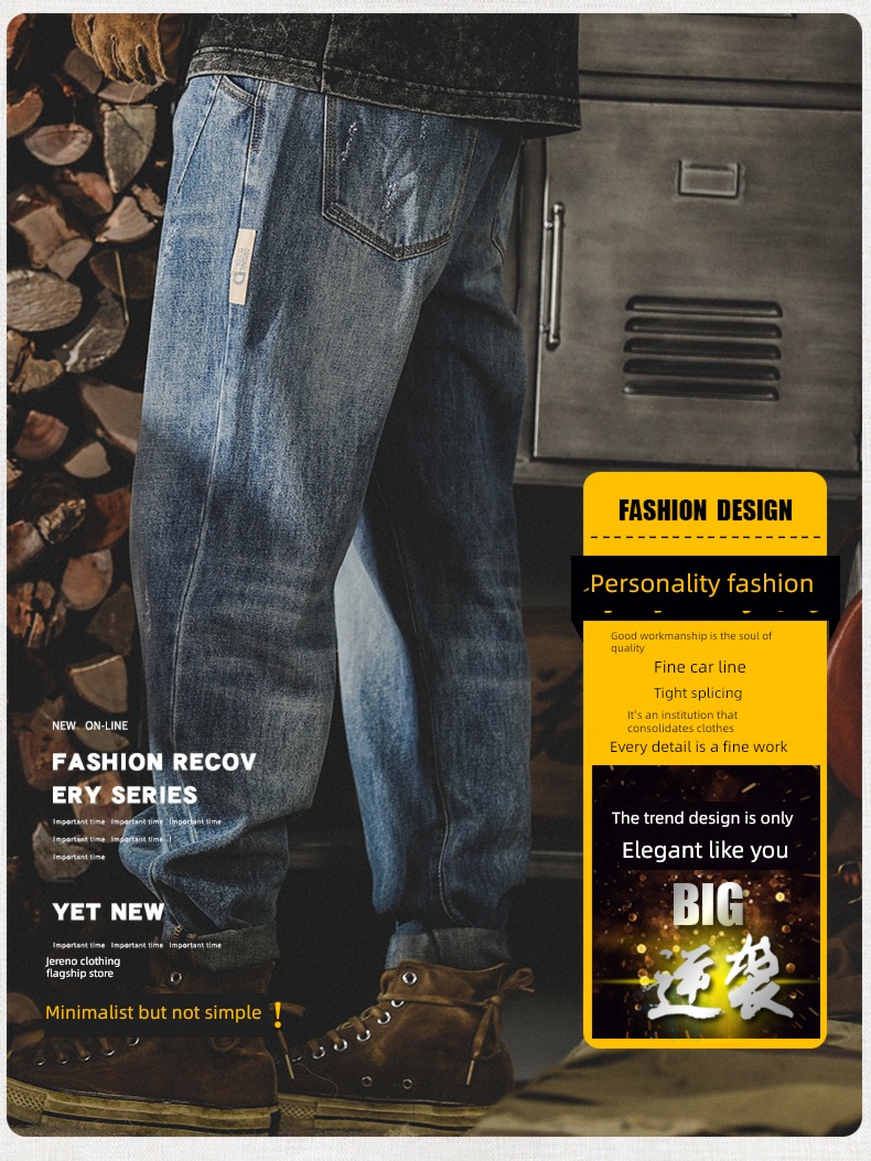 Jereno blue autumn easy Big size Jeans