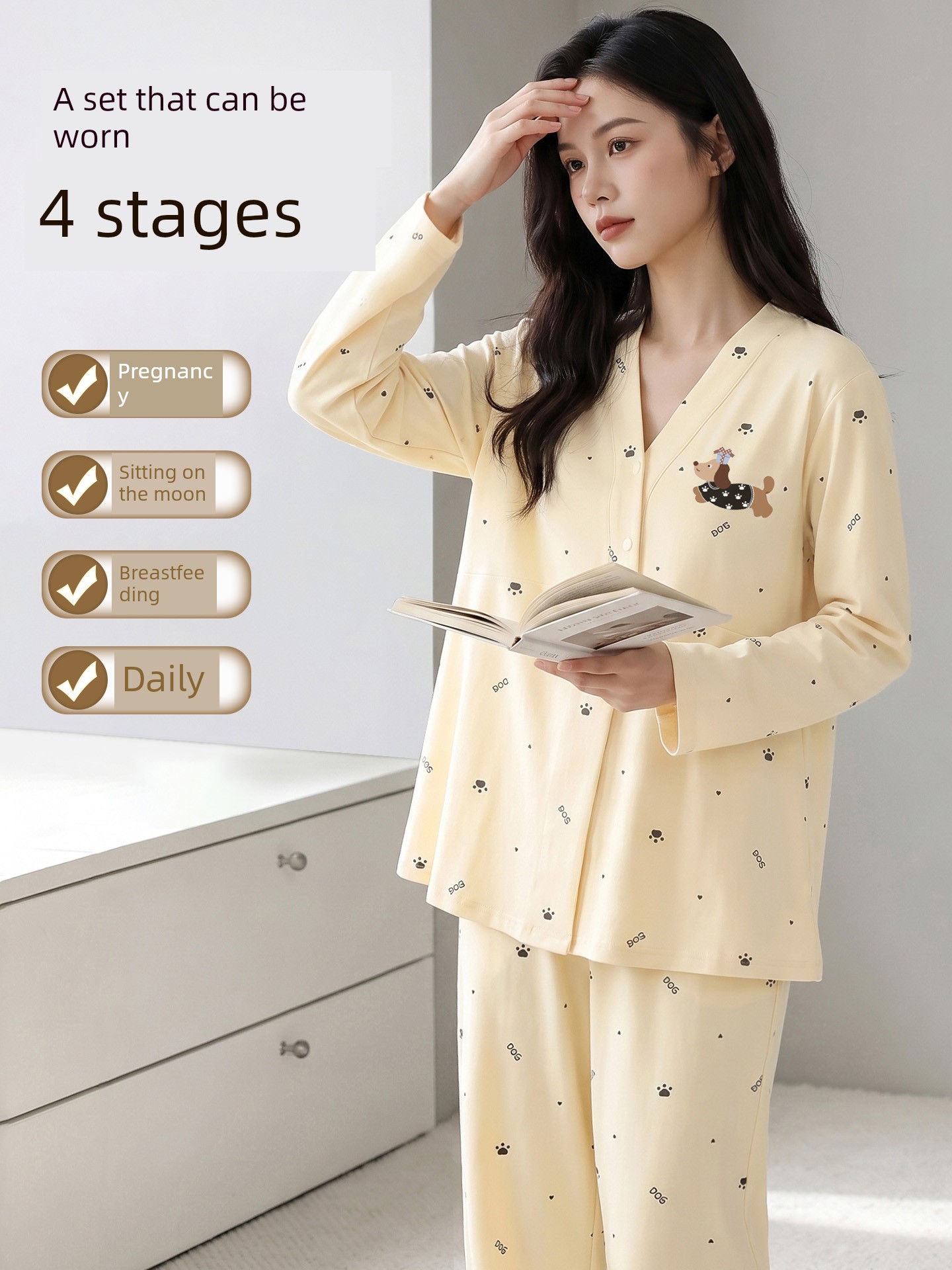 [Free Hat] Pure Cotton Nursing and Postpartum Clothing for Autumn and Winter, Suitable for Spring and Autumn, Non-Tightening Maternity Loungewear — 4