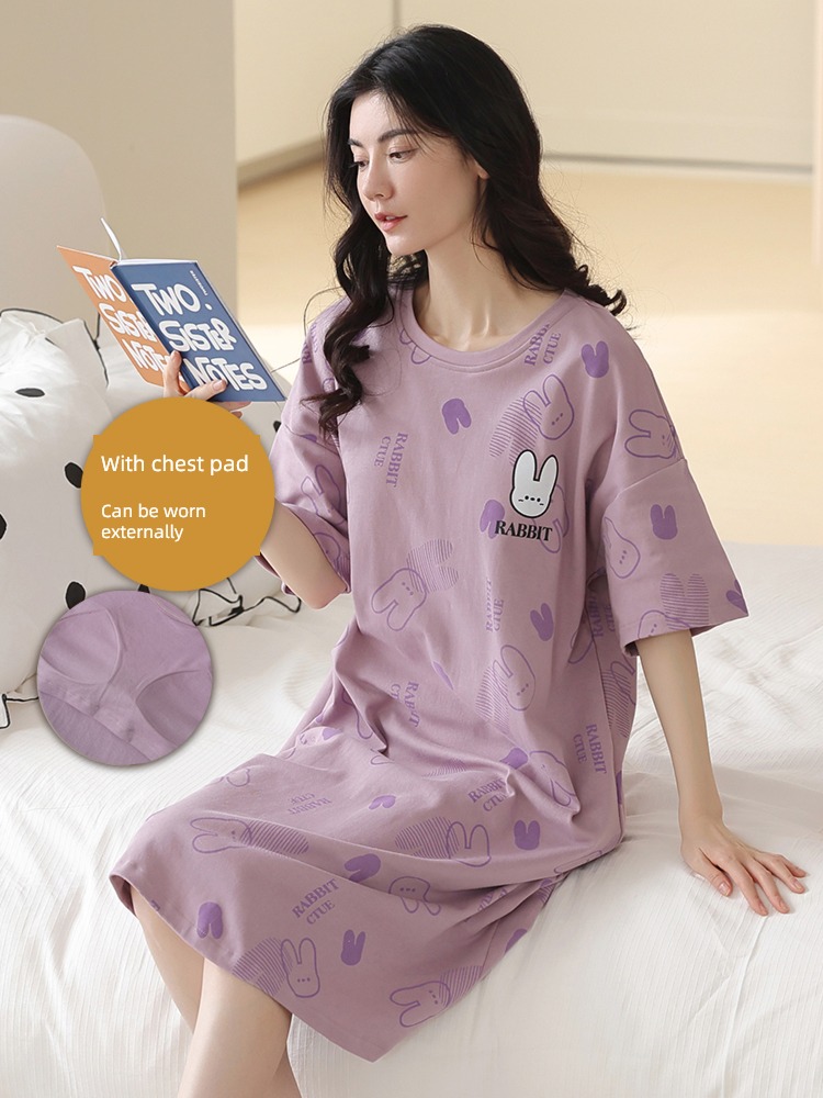 pure cotton summer lovely Big size With chest pad pregnant woman Nightdress
