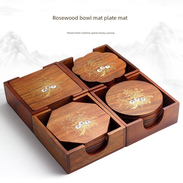 Solid wood heat insulation pad mahogany anti-scalding heat-resistant bowl pad rosewood creative home kitchen dining table dish casserole pad