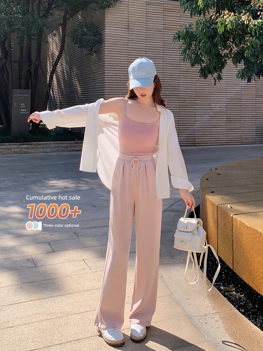 Island song lady Spring and Autumn Straight cylinder High waist Wide leg pants