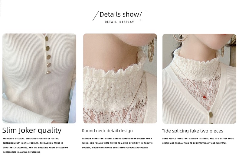 temperament Self-cultivation High collar Hot money Lace stitching Undershirt