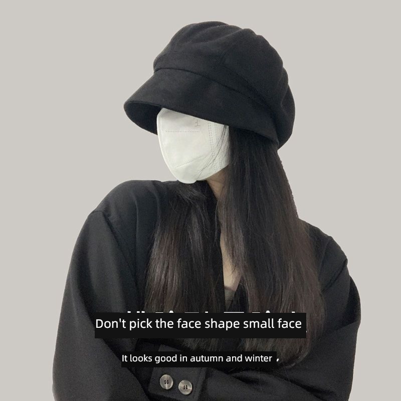 Fisherman hat female Autumn and winter solar system face without makeup veil Versatile Show a small face Pile cap Big head circumference Star anise beret