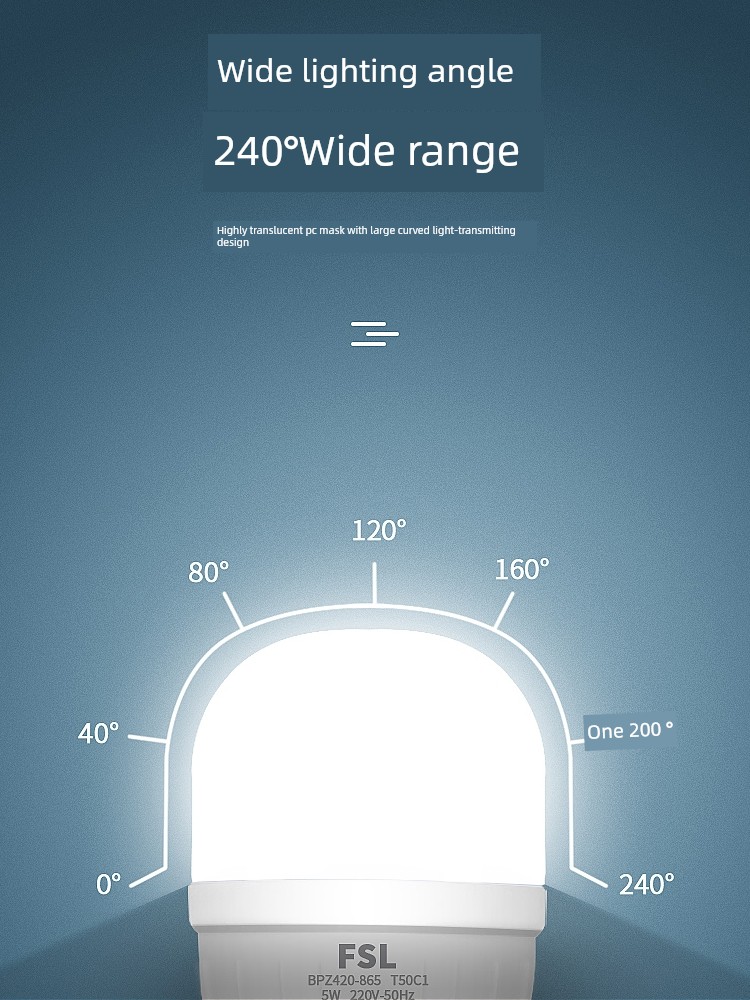 Fsl Foshan Lighting Led T-Type Energy-Saving Bulb Cylindrical Light Bulb Indoor High-Power B22 Bayonet E27 Screw Household
