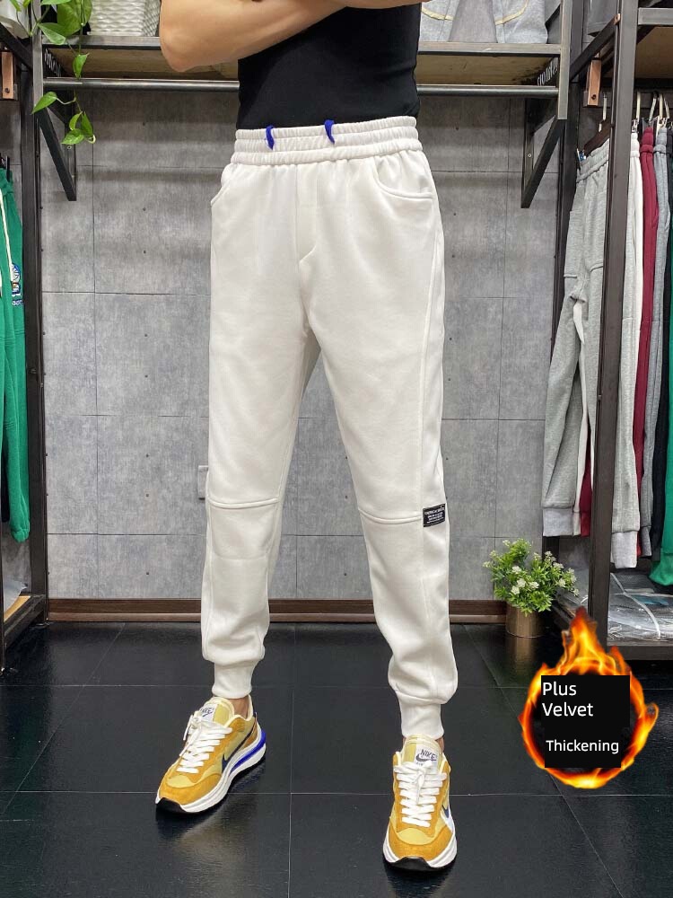 Autumn and winter Plush Solid color Versatile Korean version trend sweatpants