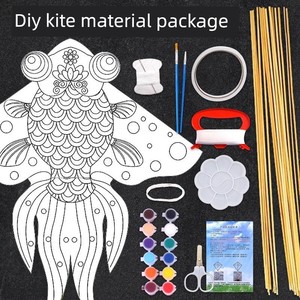 Kite DIY Material Kit for Elementary School Students, Children's Handmade Painting Blank Graffiti Paper Kite, Self-Made 