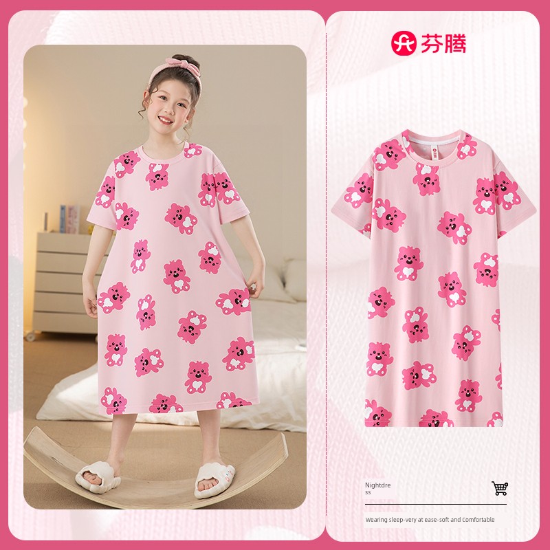 Fenteng Girls' Nightgown Pure Cotton Summer Style Princess Little Girl Kidsren's Pajamas Summer Home Wear Dress — 6