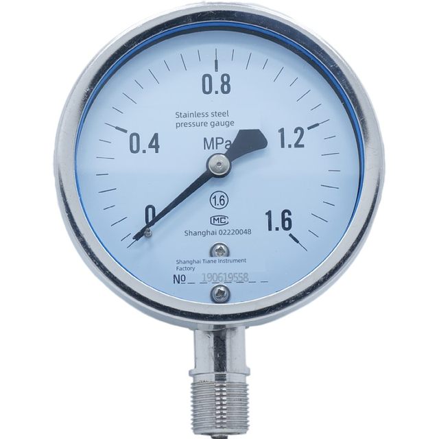 Shanghai Tianchuan Y100 full 304 stainless steel pressure gauge Y100BF high temperature water pressure gauge anti-corrosion