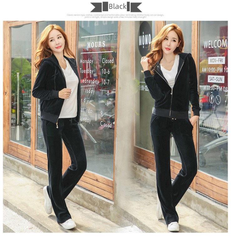 Gold wire velvet Athletic Wear suit female spring and autumn 2022 new pattern Fashion temperament Self-cultivation Big size Two Show thin tide