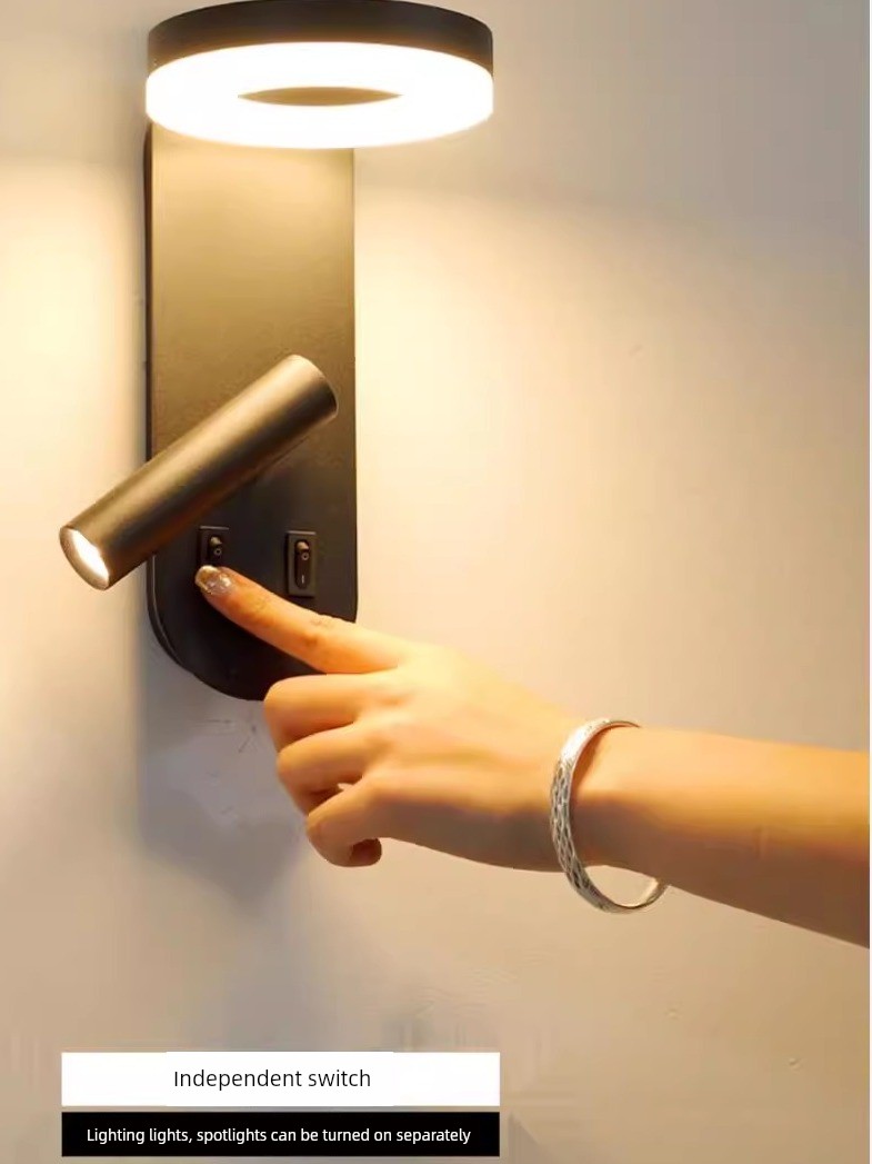 Bedroom Bedside Wall Lamp with Switch Rotatable Spotlight Modern Simple Creative Personality Hotel Hotel Engineering Guest Room
