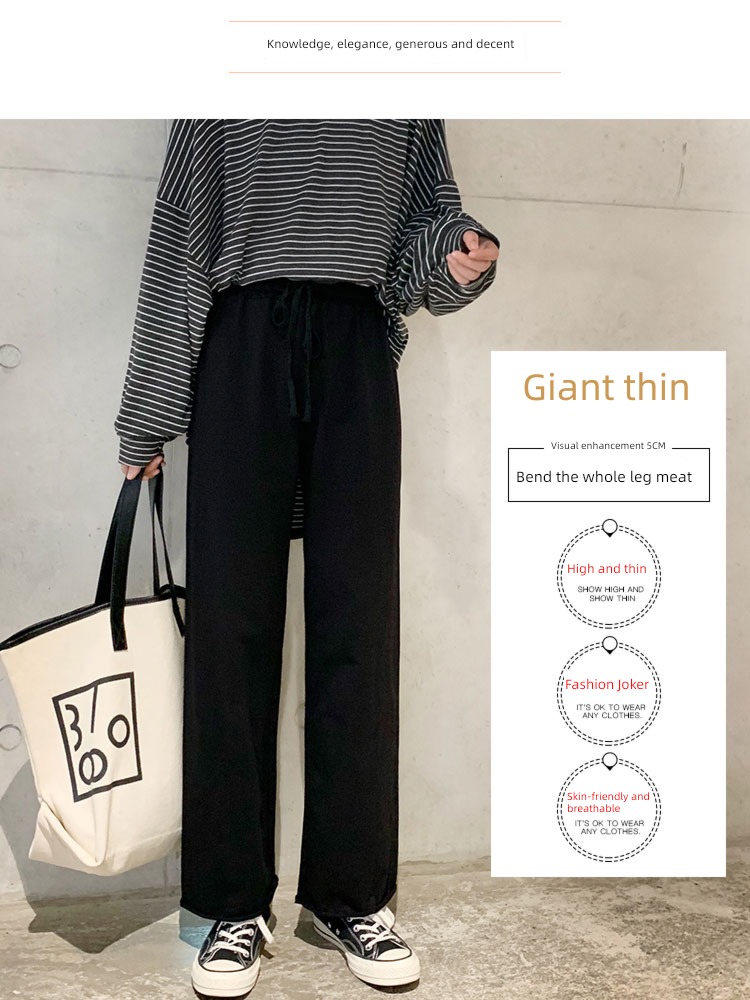 Straight cylinder High waist Show thin Plush leisure time grey Sports pants