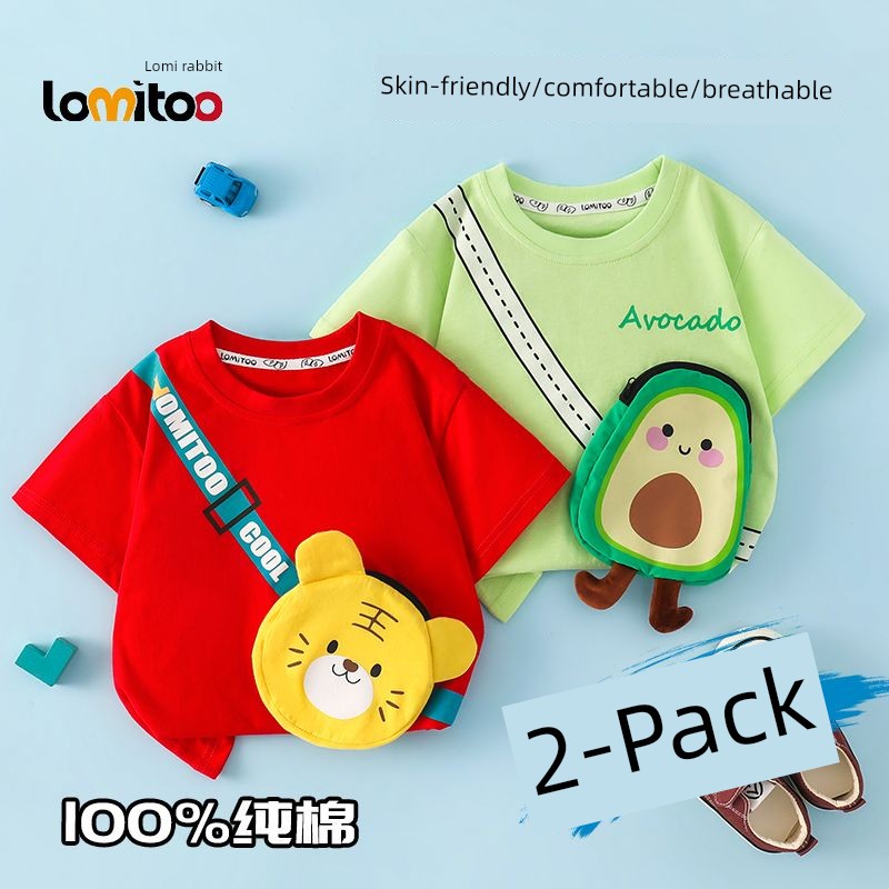 Girl Short Sleeve T-Shirt Pure Cotton Summer Boy Baby Clothes Watermelon Fruit Cute Pocket Kids Tops Children's Clothing — 5