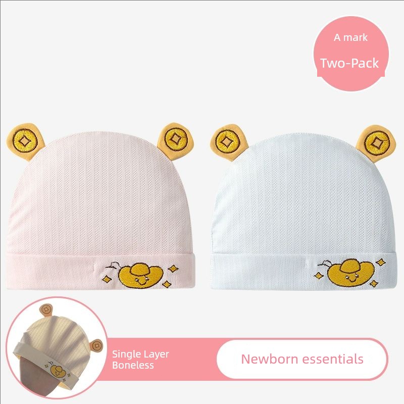 0-6 Months Baby Hat, Summer Thin Style, Single-Layer, Class A, Seamless, Lightweight, Breathable, Newborn Baby Fontanelle Protection Cap — 6
