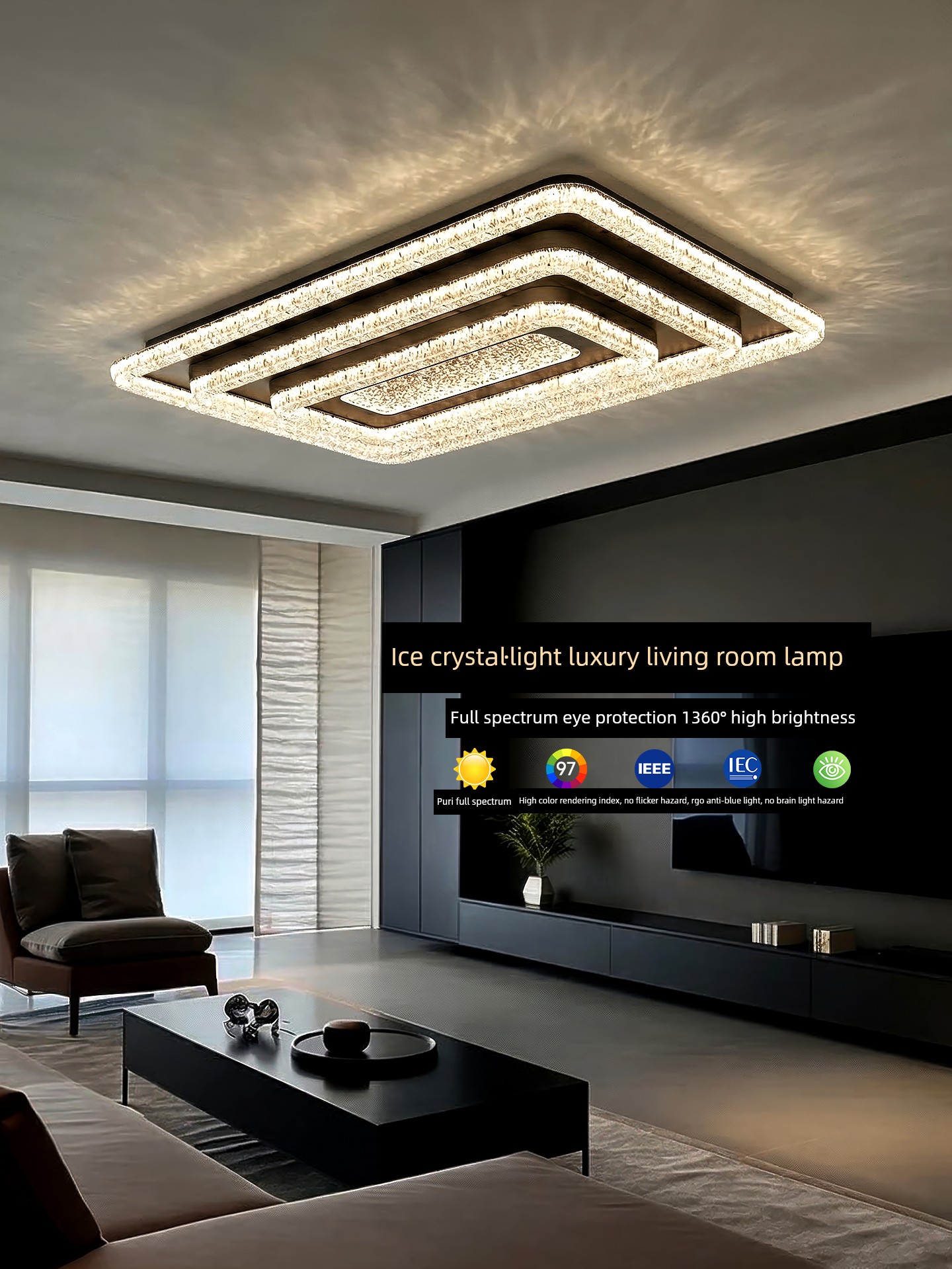 Huayi Lighting Italian-Style Light Luxury Living Room Ceiling Light 2026 New Model Rectangular Hall Light Minimalist Living Room Main Light