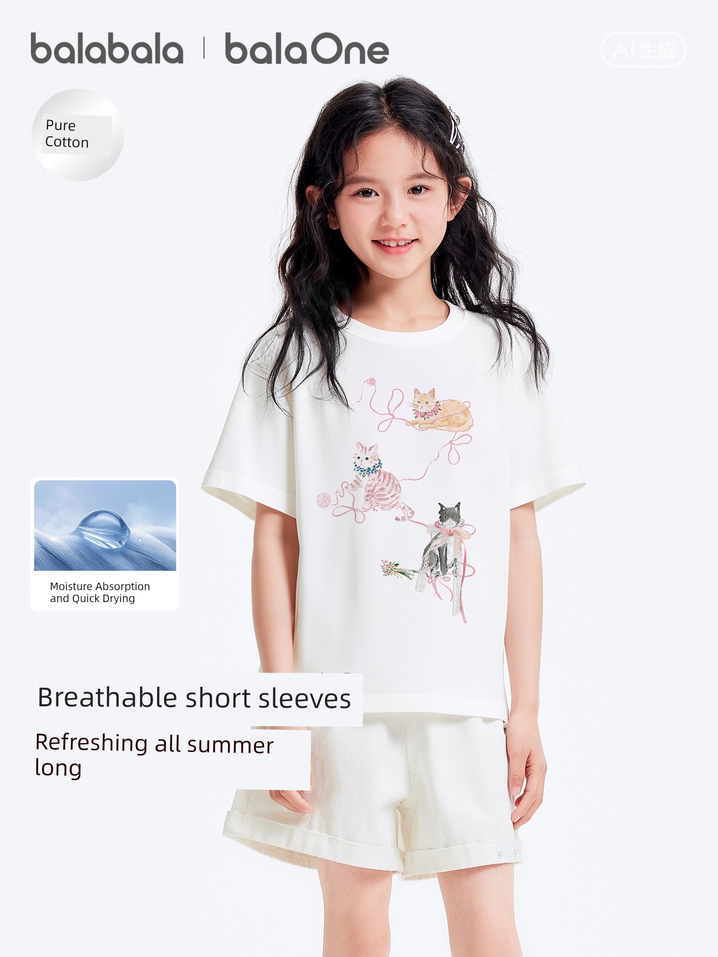 Balabala Kidsren's Clothing Kidsren's Quick-Drying Short-Sleeved T-Shirt Clothes Girls Baby Tops 2026 New Lightweight Summer Clothes