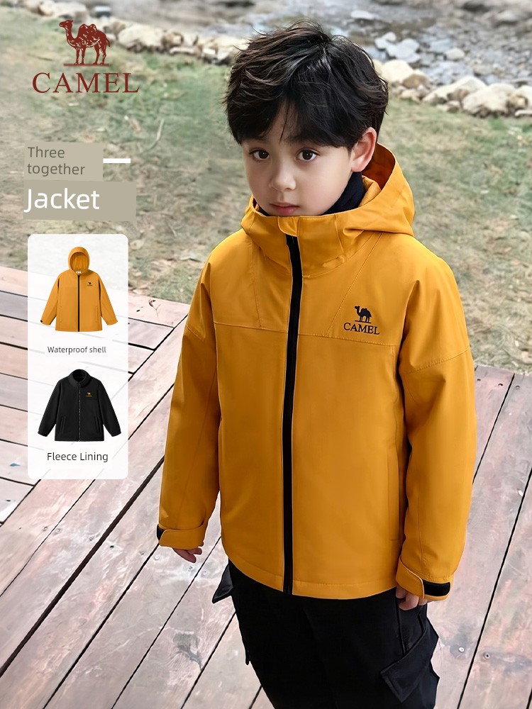 Camel Brand Children's 3-in-1 Windproof and Waterproof Mountaineering Jacket for Older Children, Parent-Child Matching Outfit, Girls' and Boys' 3-in-1 — 2