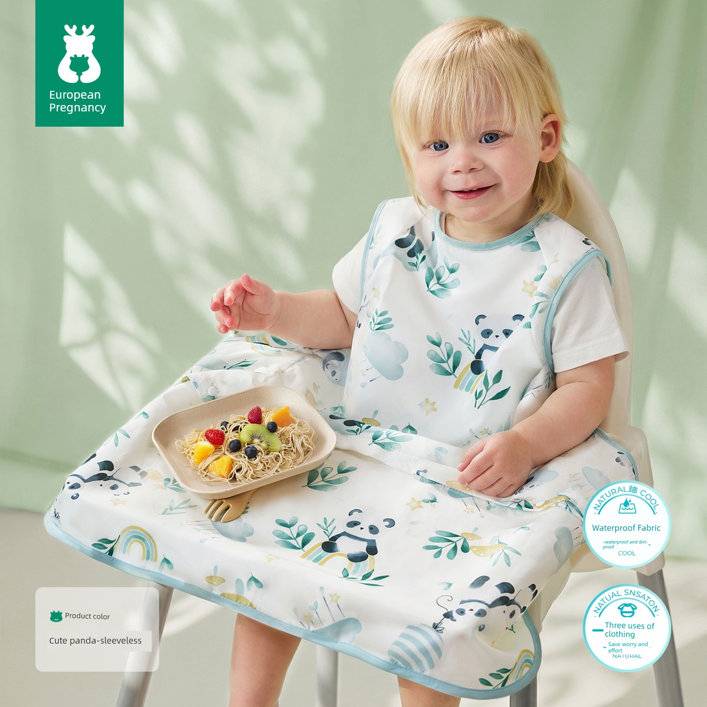 European-Style All-In-One Dining Chair Cover, Baby Feeding Bib, Infant Food Bib, Waterproof and Stain-Resistant Children's Apron — 3