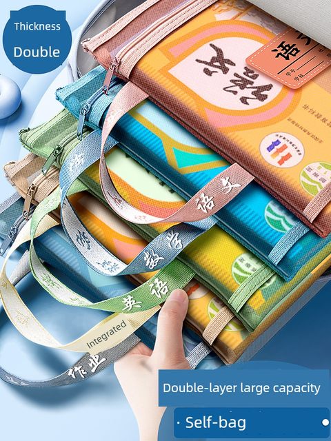 学科科目分类文件袋大容量书袋透明网纱拉链式试卷书本收纳袋双层加厚A4小学生资料袋课本分科装书袋卷子袋子