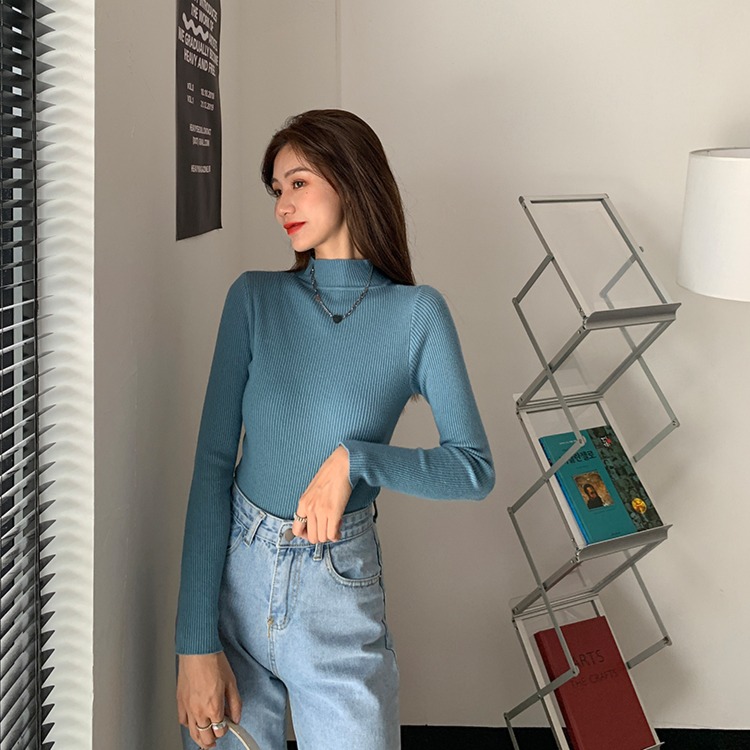 autumn white Half high collar Thin money Self-cultivation Inner lap sweater