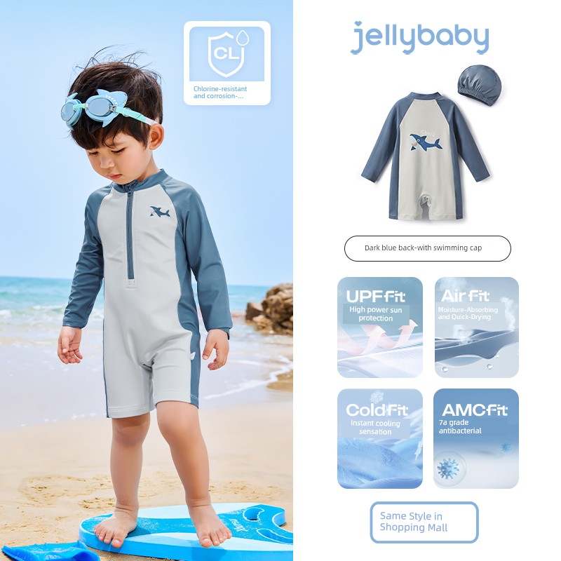 Quick-Drying Sun Protection Children's Separates Shark Long Sleeves Swimsuit — 2