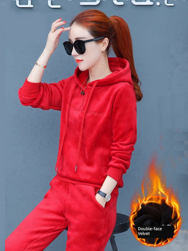 Foreign style Velvet ma'am Autumn and winter sweatpants  Athletic Wear